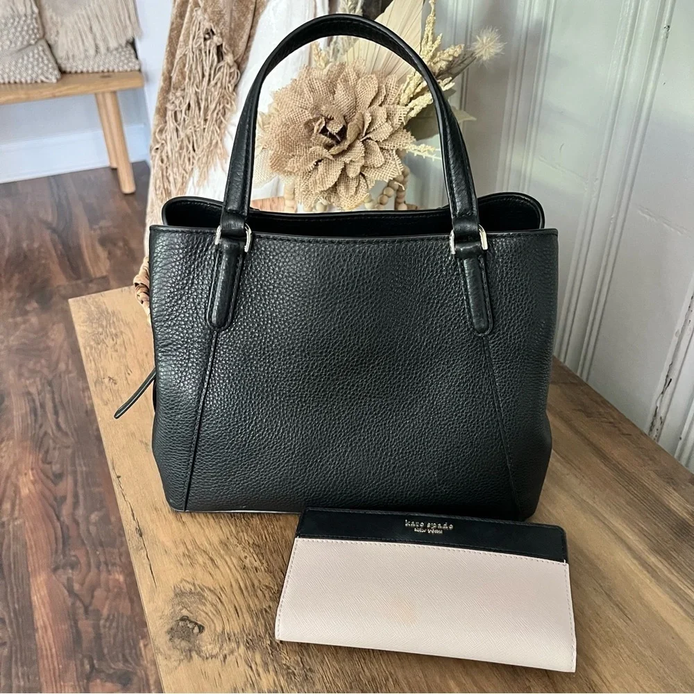 Kate Spade Medium Triple Compartment Satchel Jackson Black With Wallet